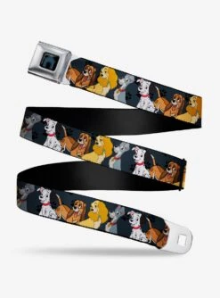 Disney Dogs Group Collage Youth Seatbelt Belt - Adjustable Gray & Black